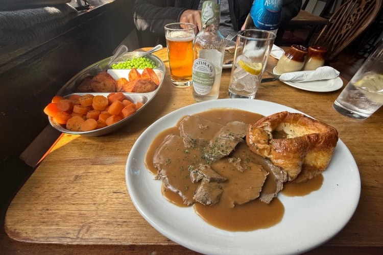 Roast beef and Yorkshire pudding for lunch in York, England