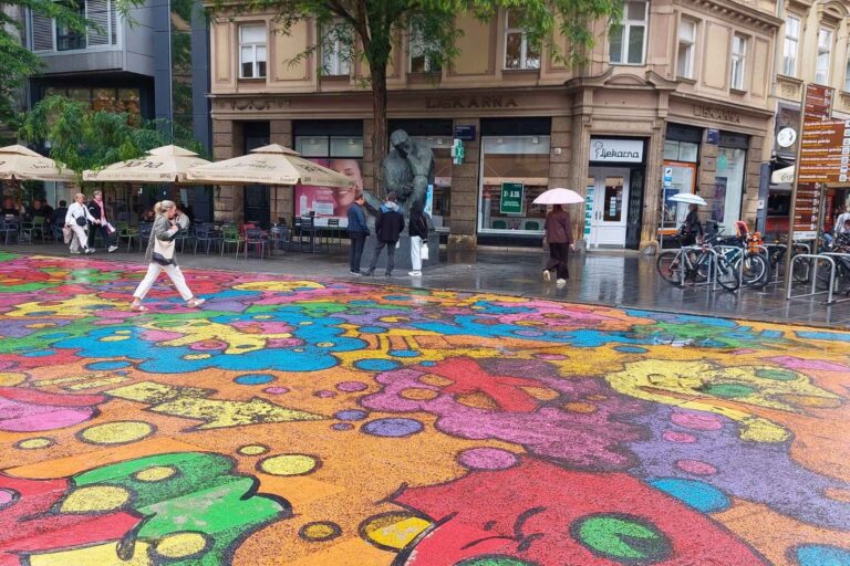 Even on a drizzly day, Zagreb's colorful plaza installations reflect the same quirky spirit that makes the city's unconventional museums so compelling. Photo by Richard Varr