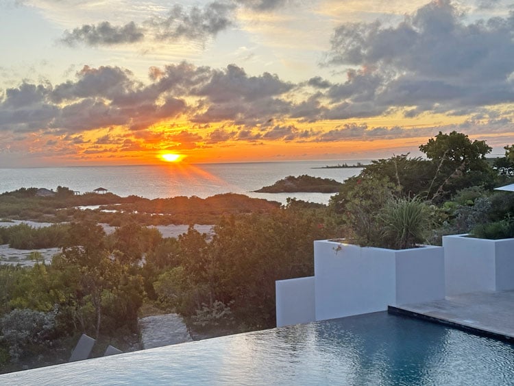 View of sunset from The Great House at Sailrock South Caicos. Photo by Janna Graber