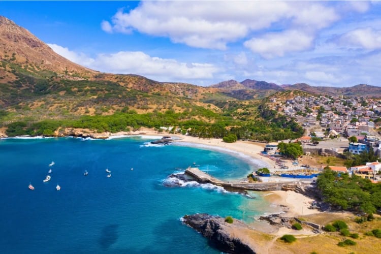 Aerial view of Tarrafal beach in Santiago Island