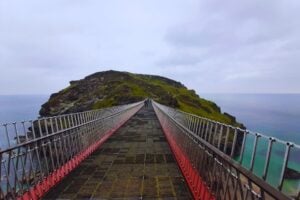 Crossing the Bridge to King Arthur's Island, Tintagel. Photo by Erica Chatman