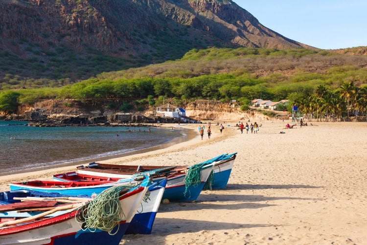 Fisher Boats in Tarrafal Beach in Santiago Island