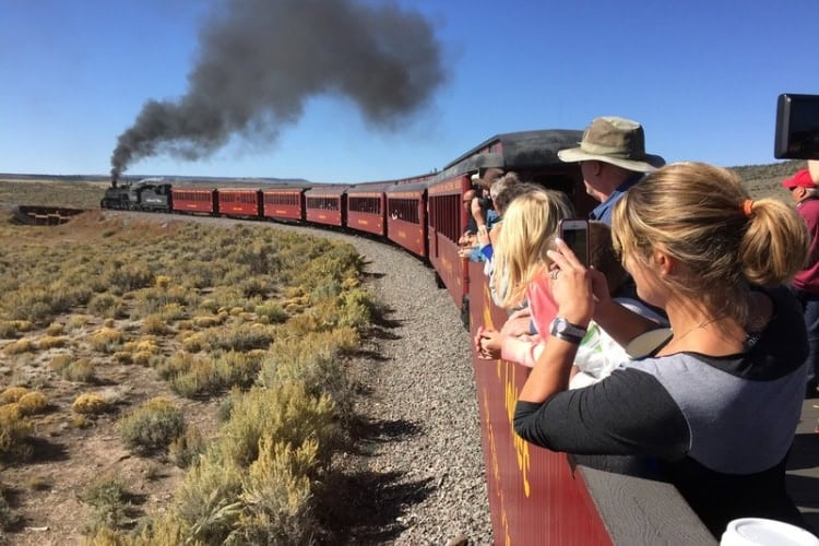 Open air gondola car on the Cumbres & Toltec Railroad over Hangman's Bridge