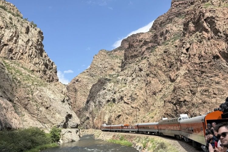 Royal Gorge Route Train traveling through the Royal Gorge canyon