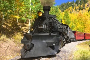 The Cumbres & Toltec Scenic Railroad in Colorado passes through spectacular fall colors and the changing of the aspens in late September and early October. Photo courtesy of the Cumbres & Toltec Scenic Railroad
