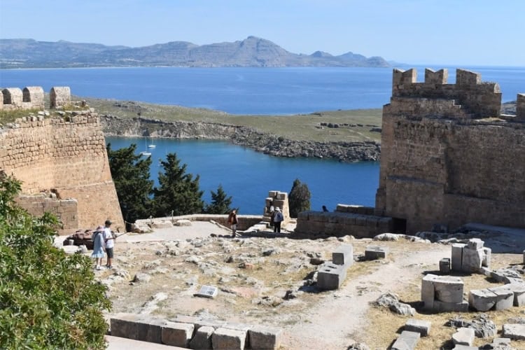 The Aegean Sea as seen from the Temple of Athena Lindia on the island of Rhodes, Greece. Photo by R. Stephens, May 2025