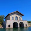 Thordarson's blue limestone boathouse on Rock Island, Wisconsin. Photo by Frank Hosek