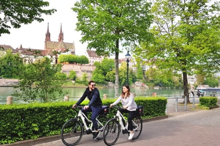 The three-nation bike ride starts in Basel, where an easy path follows the Rhine as it heads towards Germany. Photo courtesy of Basel Tourismus
