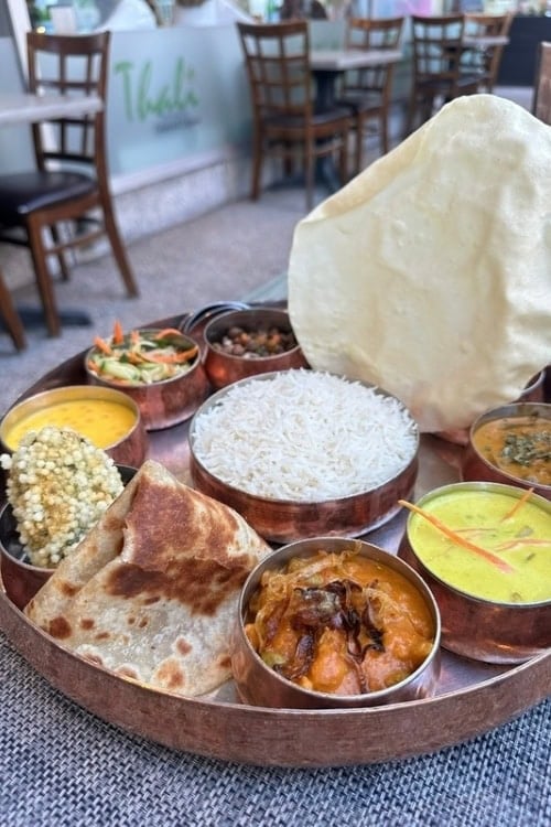 Vegan thali at Thali Coconut Lagoon. Photo by Teresa Bergen