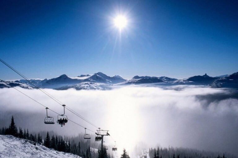 Jagged peaks are part of our panorama while riding the chair. Photo by Brent Cassie