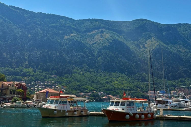 Boats docked in the Bay of Kotor