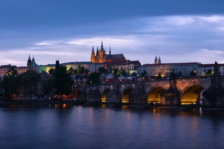 Charles Bridge and Prague Castle in Prague, Czechia.