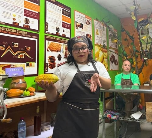 Dayana Jimenez schools us in all things chocolate. Photo by Teresa Bergen