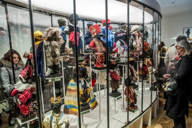 The wondrous collection of outfits worn by the fountain at GardeRobe Manneken Pis. Photo courtesy of Visit Brussels