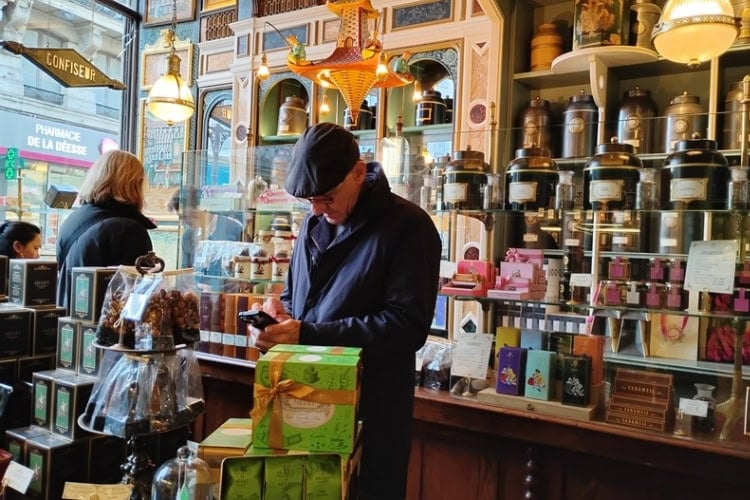 Shoppers delight at the selection of coffee, teas, and decadent desserts at Meert in Lille. Photo by Mary Casey-Sturk
