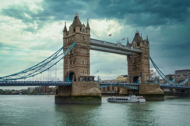 Tower Bridge over the Thames in London, England.