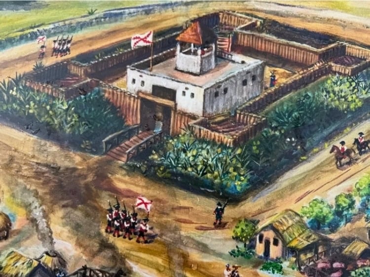 Exhibits in the museum of Fort Mose show how the fort would have looked in 1730, protecting the first free African community in North America. Photo by Rich Grant