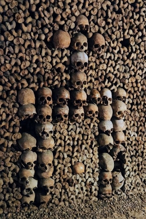 Passageways surrounded by artfully arranged skulls and bones on the walls, ceilings, and in columns. Photo by Dorothy Maillet
