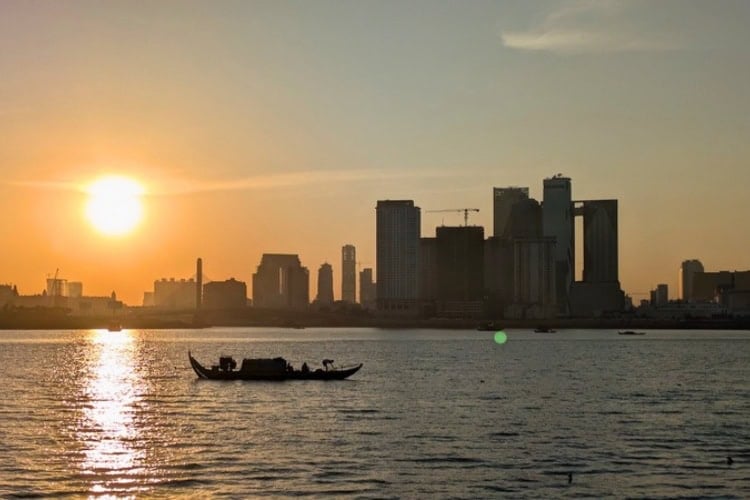 Mekong River cruise at sunset. Photo by author
