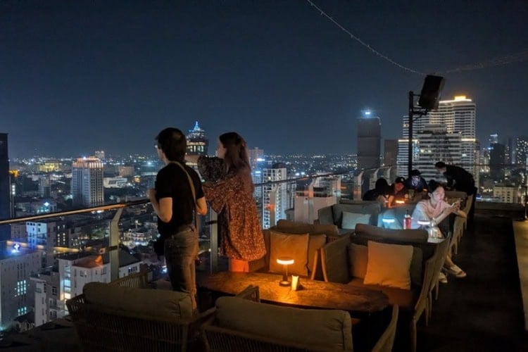 Phnom Penh's sky bars at night. Photo by author.
