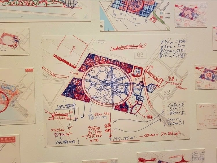 Fujimoto's sketch of the Grand Ring for Osaka's Expo 2025, featured in the Mori Museum. Photo by Alexander Goodman