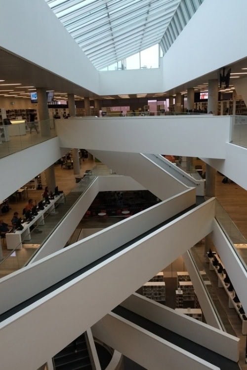 The library is an architectural showpiece. Photo by Brent Cassie