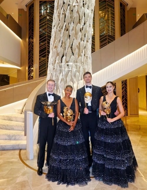 The Allura's performers after a show at the Grand Staircase. Photo by Tab Hauser
