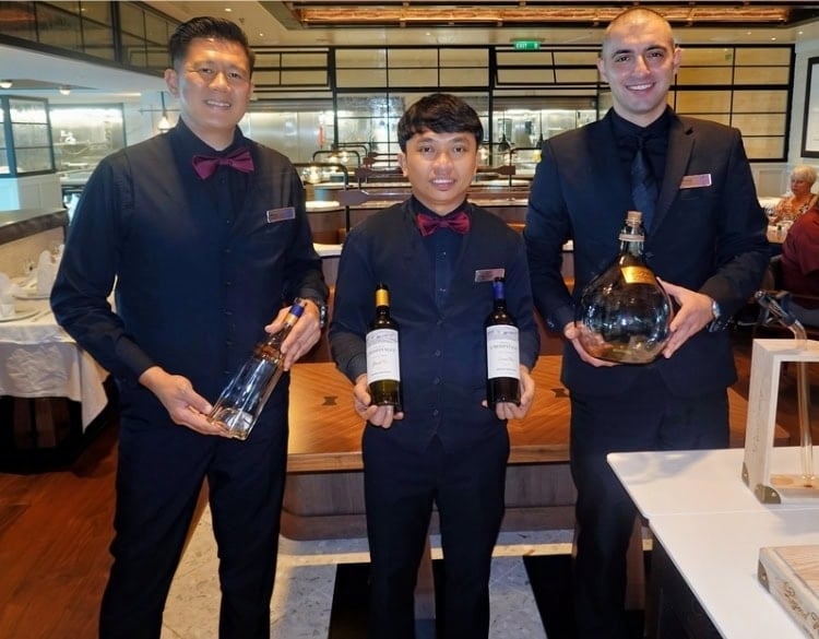 Sommeliers on the Oceania Allura at the wine pairing lunch. Photo by Tab Hauser