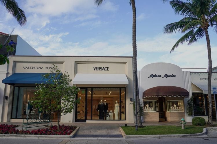 Elegant upscale shops line Worth Avenue in Palm Beach