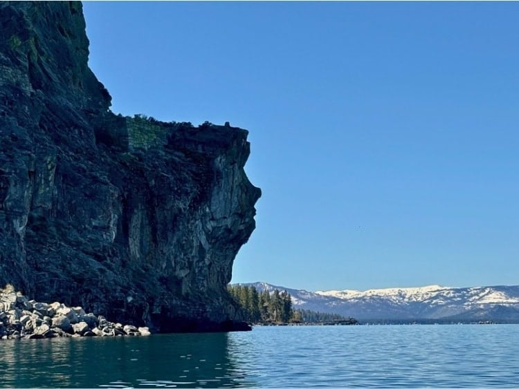 The profile of the Lake of the Lake is distinguishable at Cave Rock. Photo by Doug Wallace