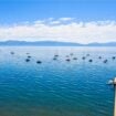 Small boats moored off the shore in South Lake Tahoe. Photo courtesy of Visit California