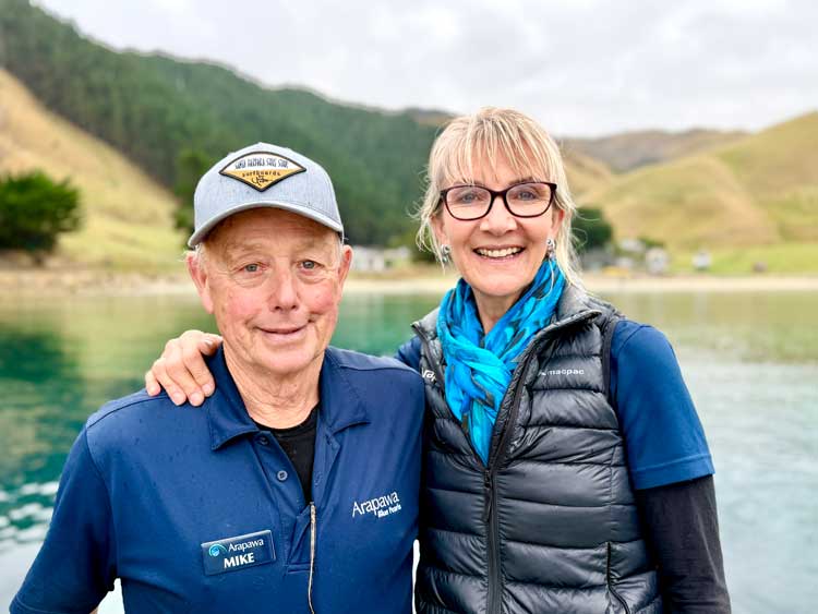 Mike and Antonia Radon of Aarapawa Blue Pearls at their beautiful home on the remote island of Arapaoa in the Marlborough Sounds
