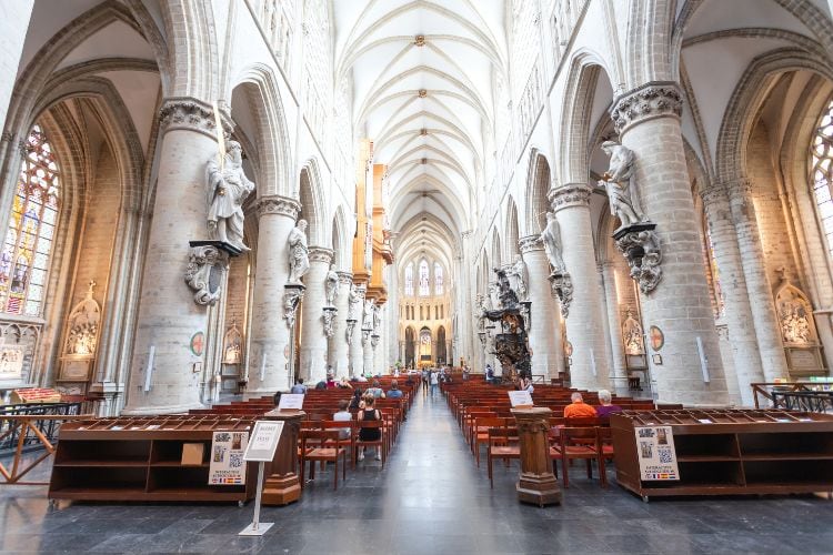 Interior of the Cathedral of St Michael and St Gudula.