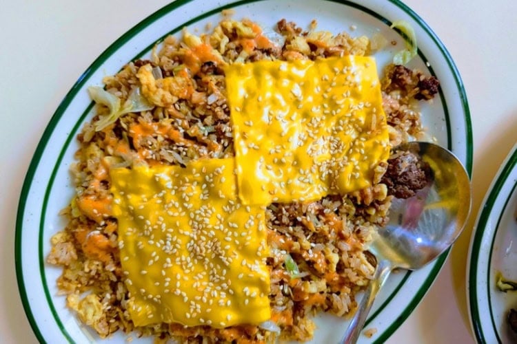 Cheeseburger Fried Rice at Agnes and Sherman in Houston is an improbably delicious mashup of a Chinese takeout standard and an American diner classic. Photo by Craig Stoltz