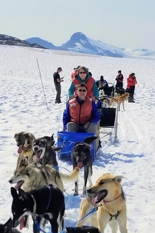 Dog-sled team paused before taking off. Photo courtesy of Dorothy Maillet