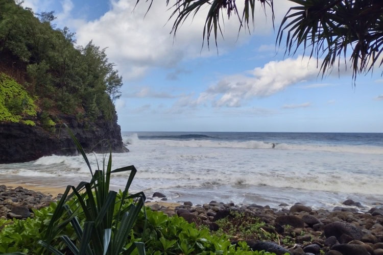 The view of remote Hanakapiai Beach, which can be reached by hiking the first two miles of the Kalalau Trail. Photo by Karla Freimuth