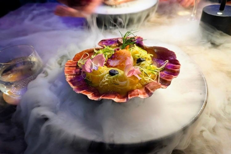 Chef David Skinner's scallop dish integrates the Three Sisters: corn, squash, and beans. Photo by Craig Stoltz