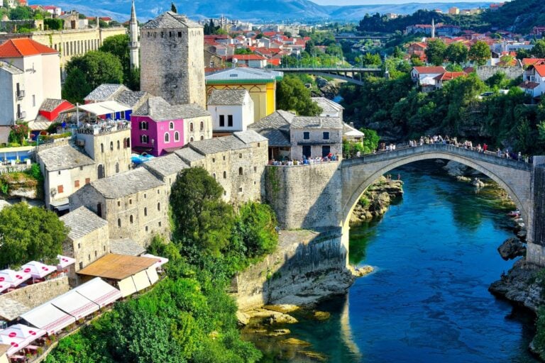 Mostar and the Stori Most bridge that is a popular jumping spot. Image Omer Nezih Gerek via Unsplash