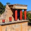 The colorful, partially reconstructed North Entrance of the Palace of Knossos. Photo by Frank Hosek