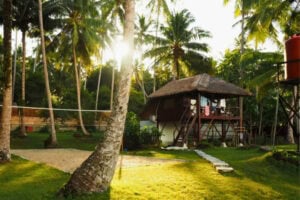 Simeulue Surf Lodges' peaceful gardens and ocean-front views are the perfect base for discovery. Photo: Alex Benaud
