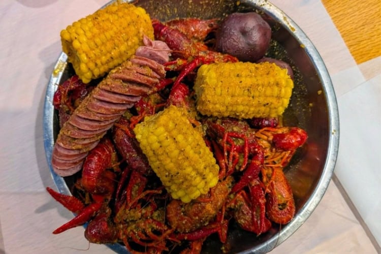 Viet-Cajun style crawfish boil at Crawfish & Noodles in Houston, Texas. Photo by Craig Stoltz