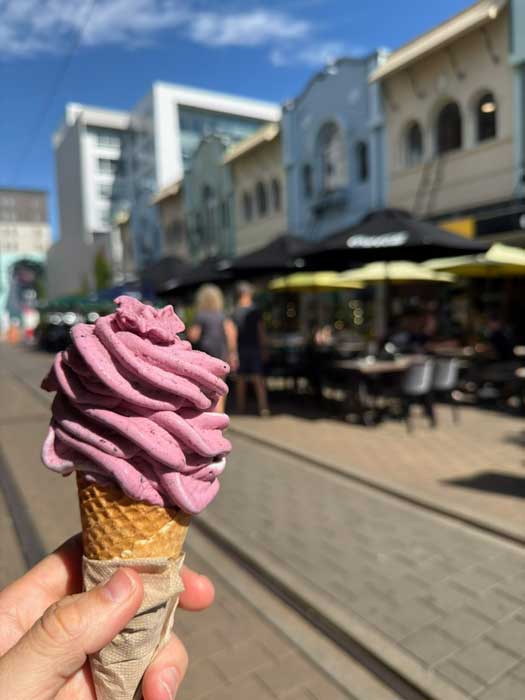 New Zealand-style ice cream (real fruit ice cream) on New Regent Street in Christchurch. Photo by Benjamin Rader