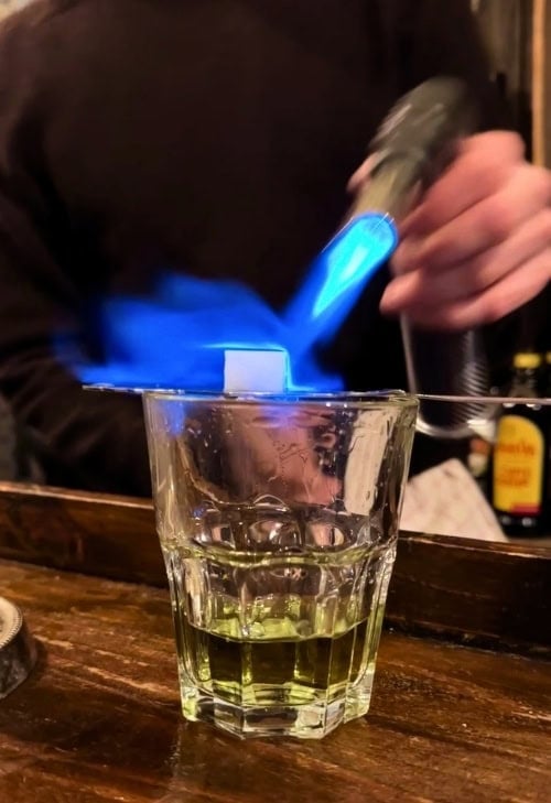 Absinthe being prepared the traditional way at Marlusse et Lapin. Photo by Isabella Miller