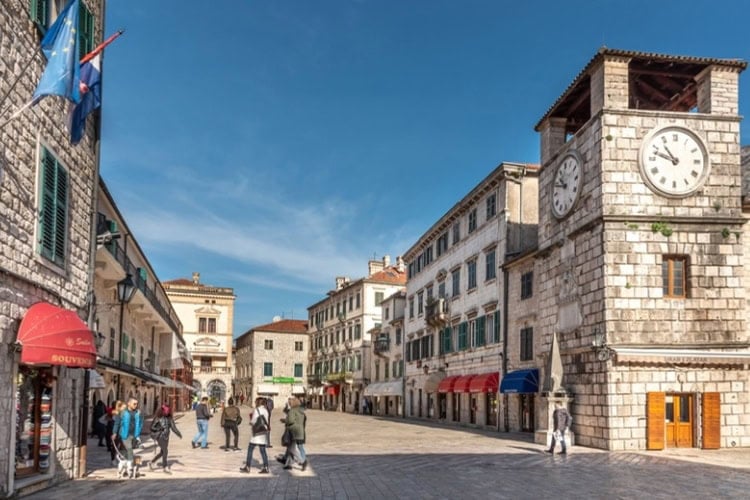 Arms Square is the largest square in the Old Town of Kotor, right behind the main Sea Gate. Photo courtesy of Kotor TO