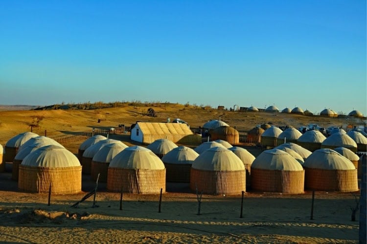 Visitors to the Darvaza Gas Crater - the 'Gateway to Hell' - stay in traditional Turkmen Yurts. Photo by Edward Placidi