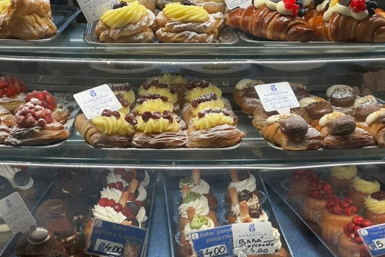 The pastry case at the Gran Cafe Gambrinus. Photo by Steve Sindiong