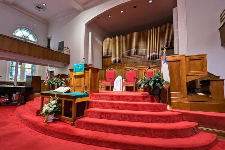 Inside 16th Street Baptist Church where a racially motivated bombing killed four little girls. Photo by Keri G.
