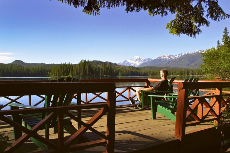 Relaxing on one of the decks at Jasper Park Lodge. Photo by Jane Cassie