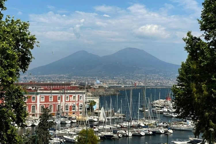 Looking toward Mount Vesuvius from the Naples waterfront. Photo by Steve Sindiong