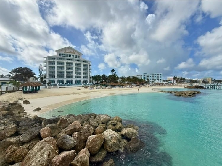 Sandals and its amazing white-sand beach. Photo by Teresa Bergen